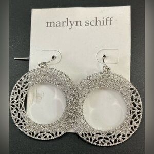 MARLYN SCHIFF SILVER TONE FILAGREE HOOP DROP EARRINGS NWT